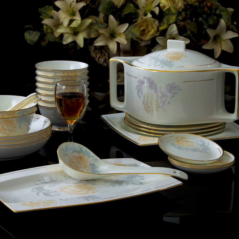 景德镇陶瓷器56头骨瓷餐具套装碗套装韩式碗盘碗碟套装结婚送礼品