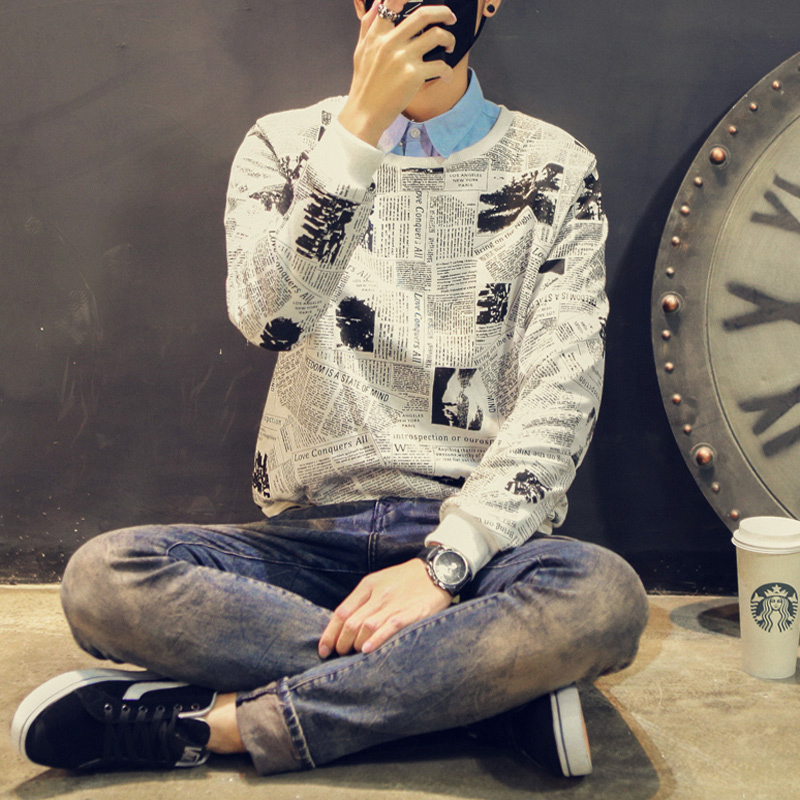 2015秋季长袖卫衣男上衣韩版修身青少年休闲圆领套头卫衣外套男潮