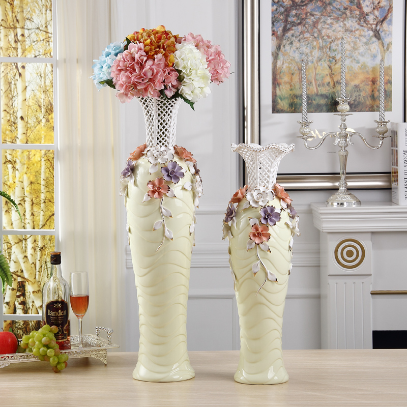陶瓷落地花瓶手工捏花花瓶现代欧式客厅酒店别墅摆件大花瓶插花