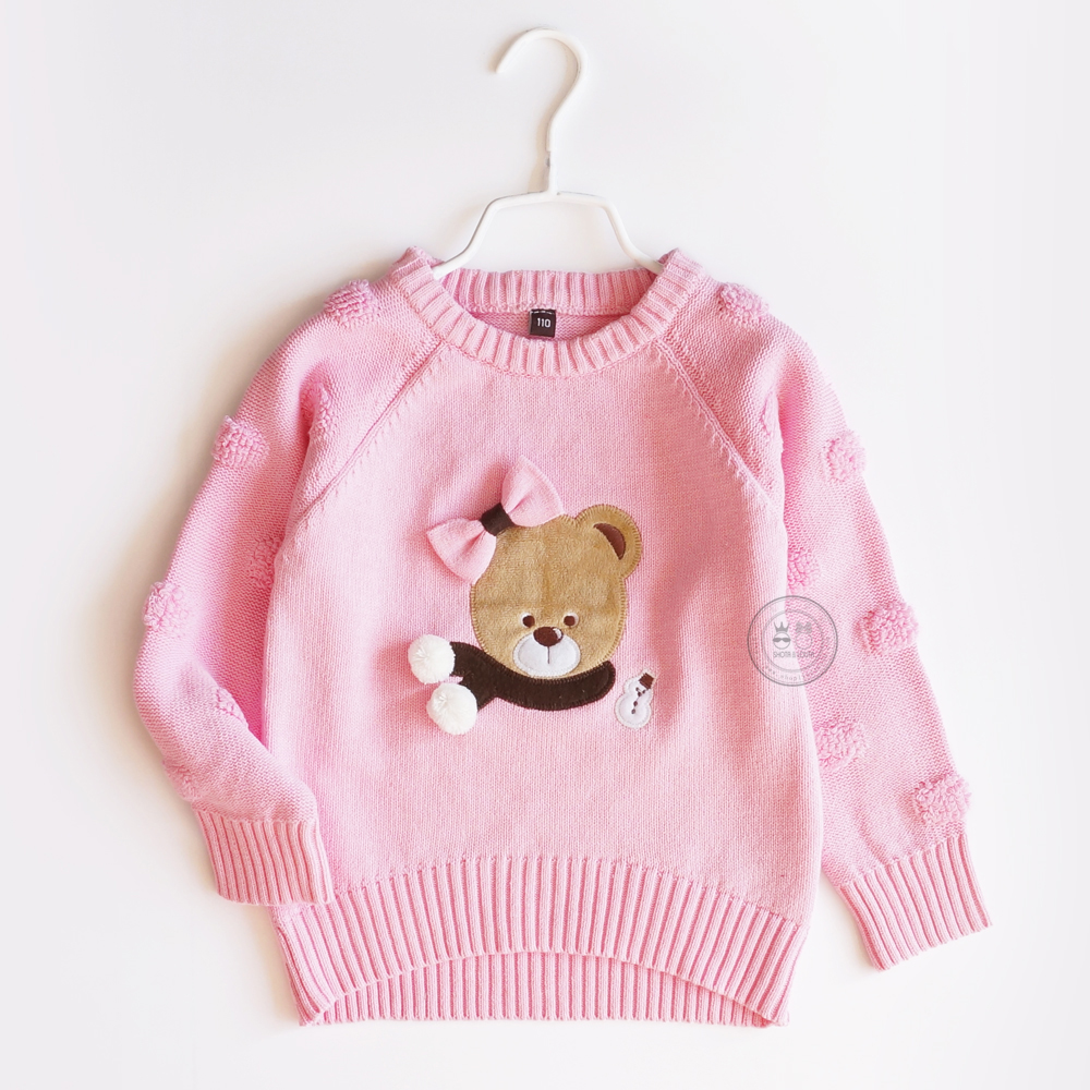 2015套头韩版女童毛衣针织衫圆领百搭卡通熊纯棉儿童毛衣长袖外套