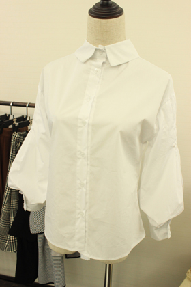 2015春季新款女装灯笼袖衬衣韩版女士修身泡泡袖白色打底衬衫上衣
