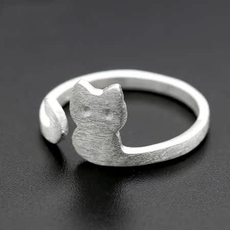 925纯银戒指女款 创意开口设计食指指环 猫咪个性手工饰品