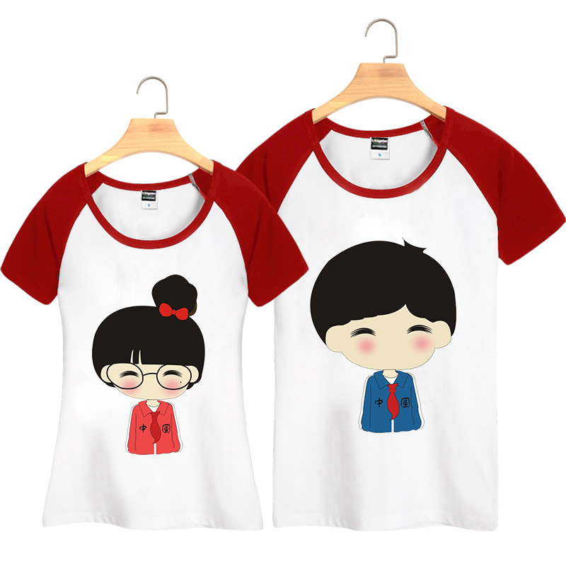 2015韩版情侣装夏季新款纯棉修身印花T恤班服定制t恤短袖上衣特价