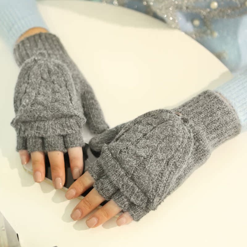 新款纽扣翻盖手套冬保暖防寒毛线针织手套女冬 女款冬季两用式