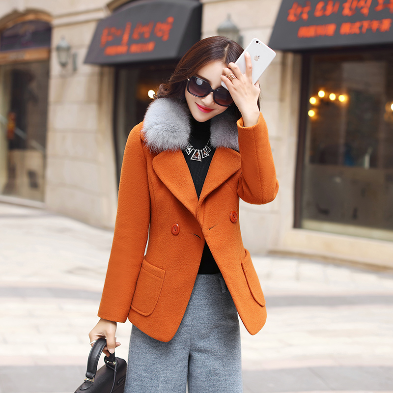 2015冬季新款韩版大码女装毛呢外套女中长款修身呢子大衣加棉加厚
