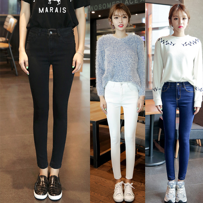 2015韩版秋装新款紧身包邮黑色牛仔裤女 小脚裤显瘦弹力大码长裤