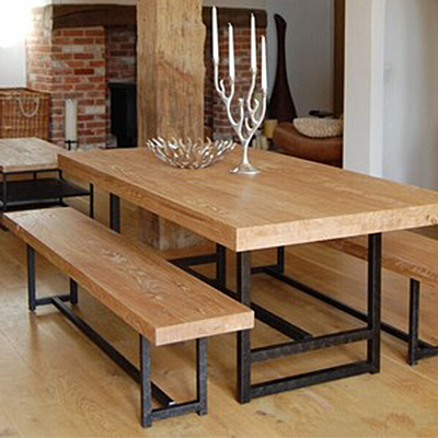 欧式铁艺复古餐桌组合长方形实木做旧餐桌椅家具 仿古酒吧咖啡桌