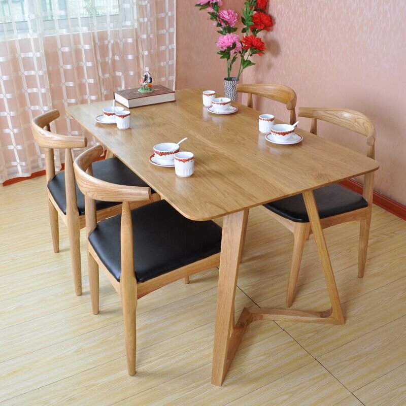 实木餐桌椅 北欧白橡木4-6人简约休闲原木餐桌椅小户型餐桌椅组合