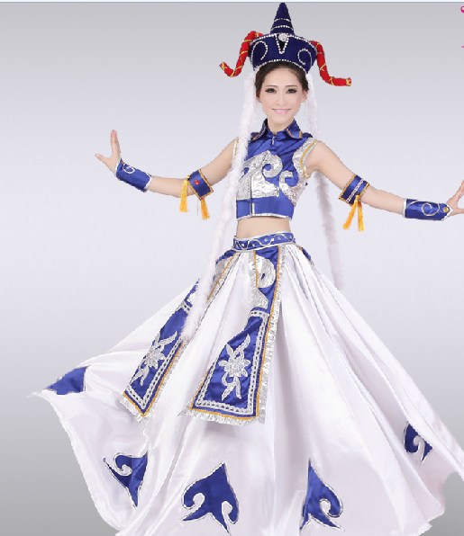 蒙古族舞蹈演出服装女长款少数民族舞服蒙古大摆裙蒙古袍表演服