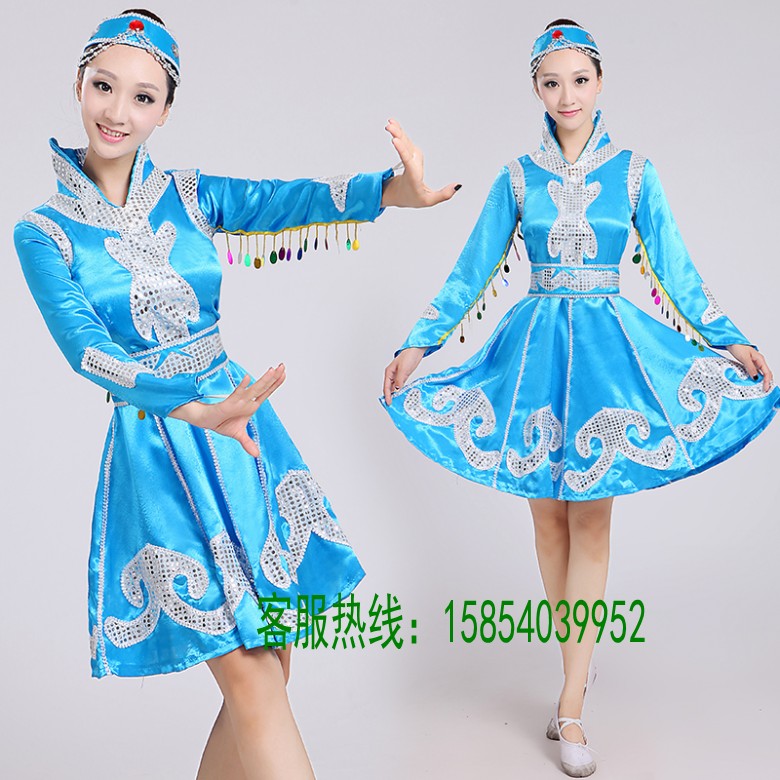 蒙古族舞蹈演出服装女长款少数民族舞服蒙古大摆裙蒙古袍新款特价