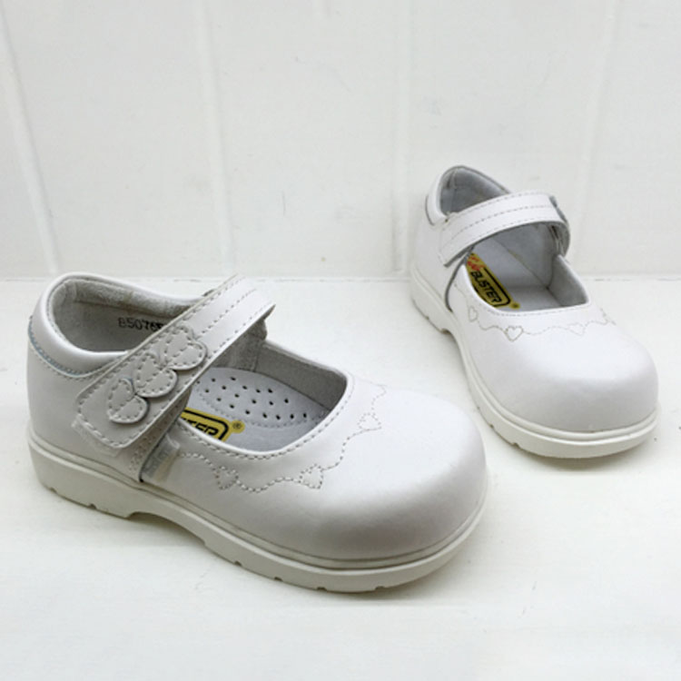 香港BUSTER高档白色耐磨底皮鞋健康机能专业校鞋宽头胖脚女童鞋潮