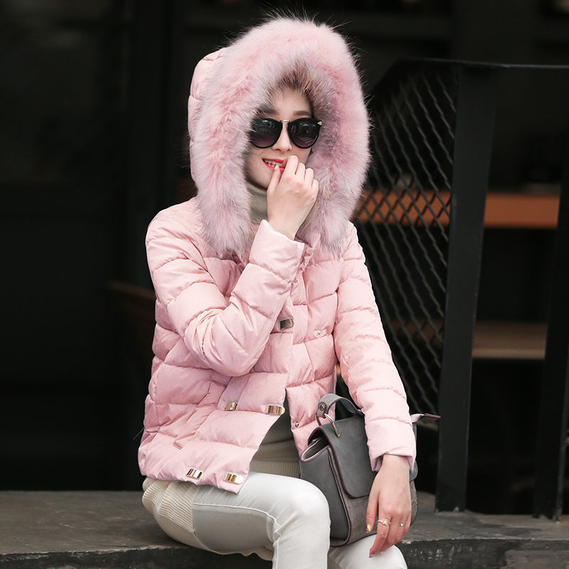 2015冬季新款韩版大码羽绒棉衣女短款修身加厚连帽大毛领棉服外套