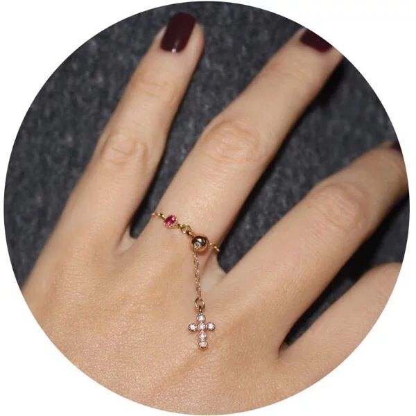 Milou手工饰品 进口红宝石精致十字架锆钻戒指 可调节的戒指