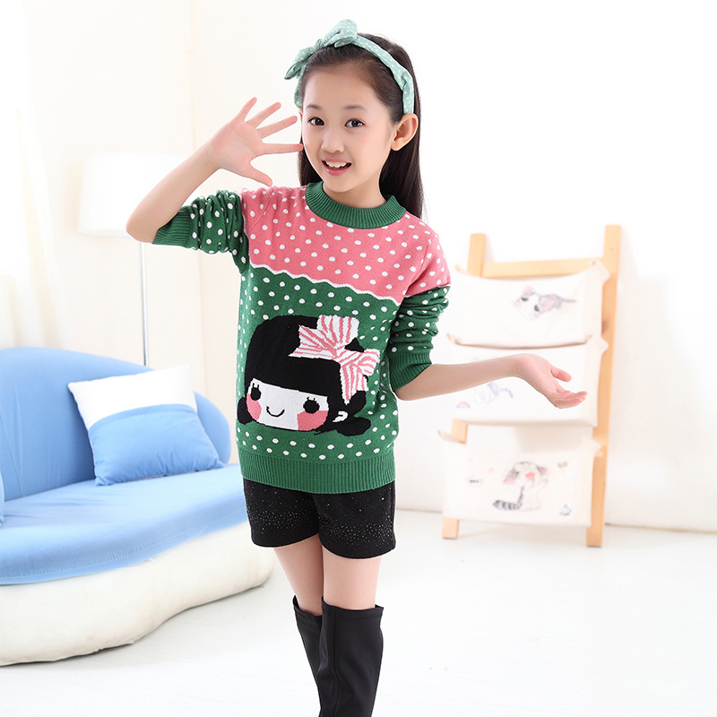 女童毛衣2015秋冬长袖套头4-18岁儿童针织衫韩版加厚卡通可爱上衣