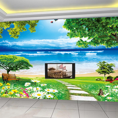 大型壁画墙纸背景墙现代简约3d立体客厅电视墙壁纸 自然清晰 海滩