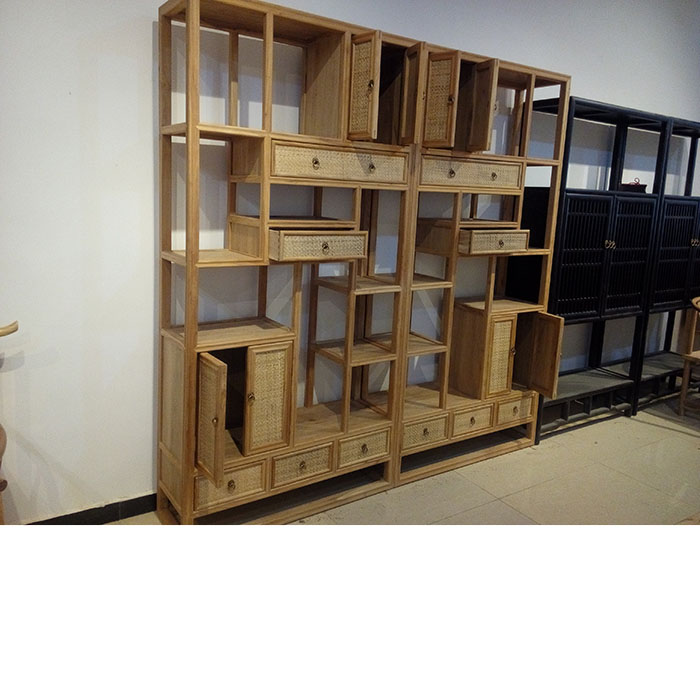 新中式实木置物架多宝格老榆木书架书柜，展示架厂家特价直销
