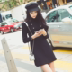 韩版sz2016秋装新款女装修身显瘦小黑裙裙子高领长袖针织连衣裙女