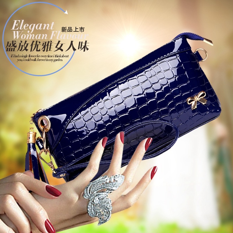 欧美时尚女式手拿包2015新款鳄鱼纹手包手机包卡包钱包流苏亮皮包