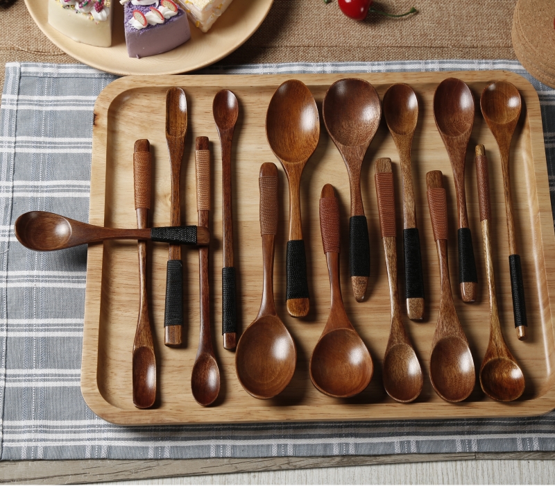 日式创意木质勺 楠木勺 老漆茶色勺 绑线勺 调羹 勺匙 样式多质优