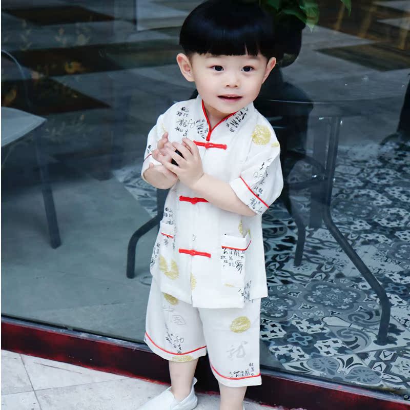 2016夏季儿童唐装宝宝棉麻短袖套装学生表演服男童装透气小童衣服