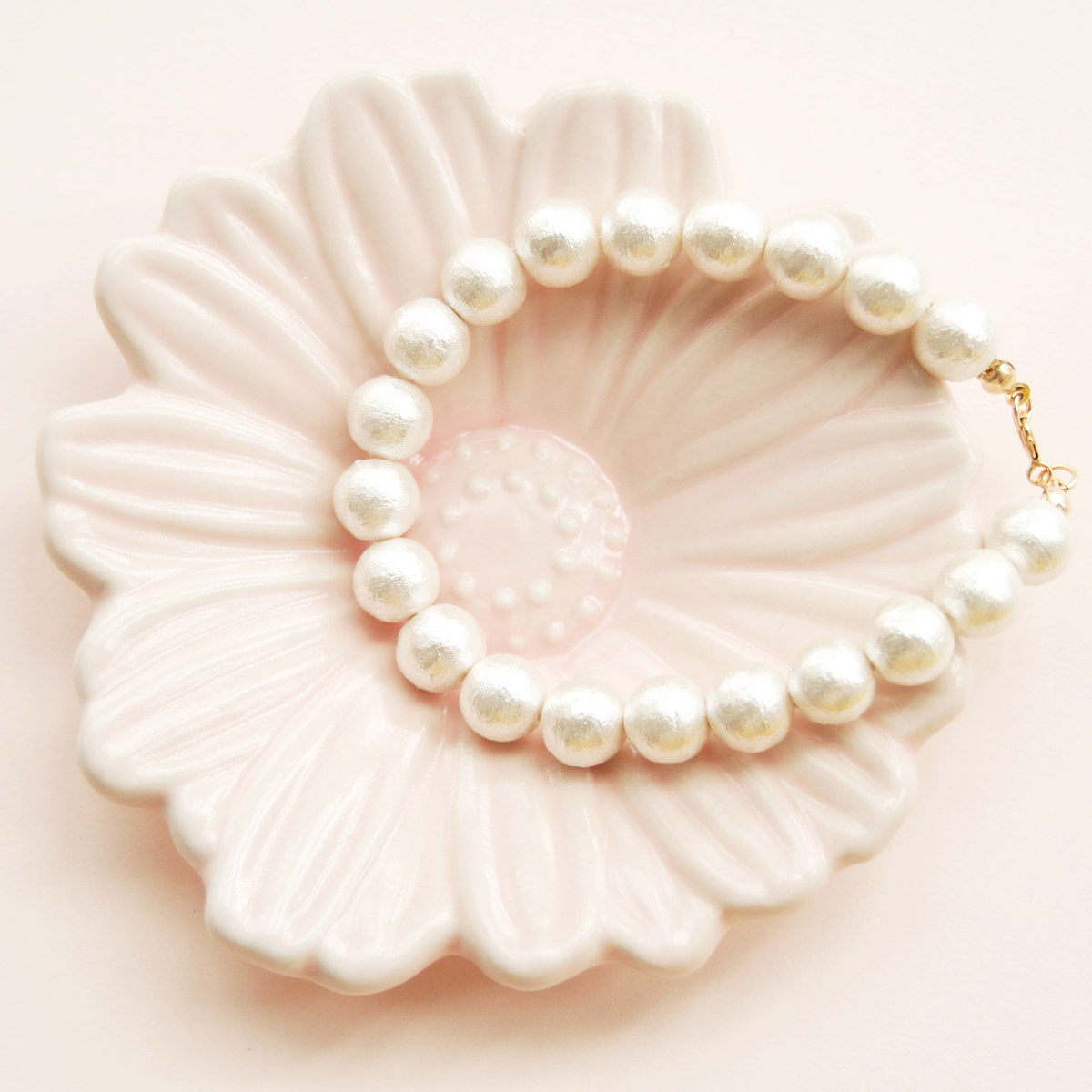 RosePearl日本定制白色棉花珍珠14K包金手链B0602