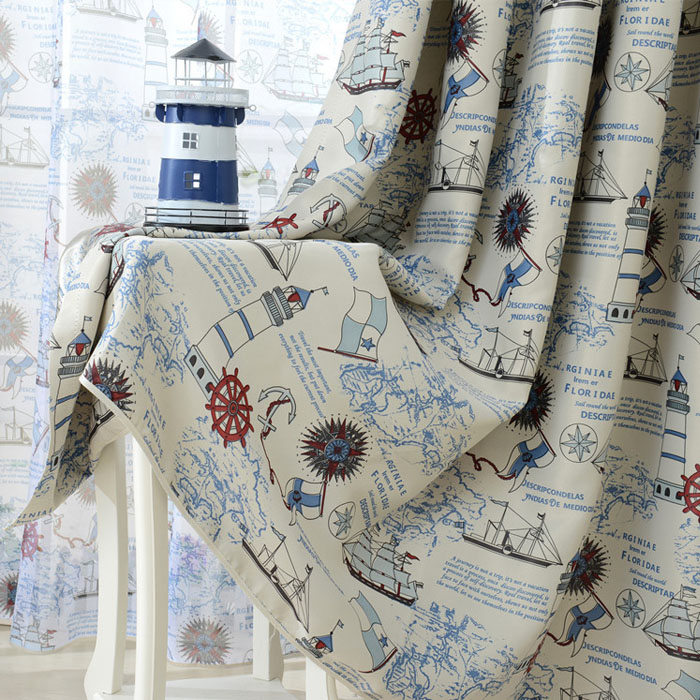 地中海风格遮光布成品定制窗帘 高精密多色印花航海少年 卧室儿童