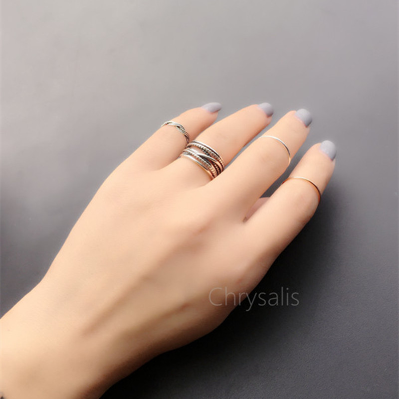 Chrysalis925纯银韩国复古多层缠绕食指开口百搭宽版个性男女戒指