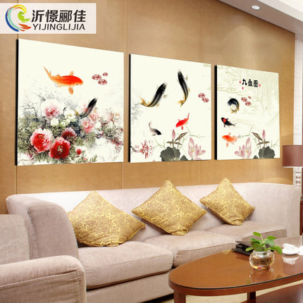 客厅装饰画 沙发背景墙挂画 高档水晶无框画 现代简约三联画壁画