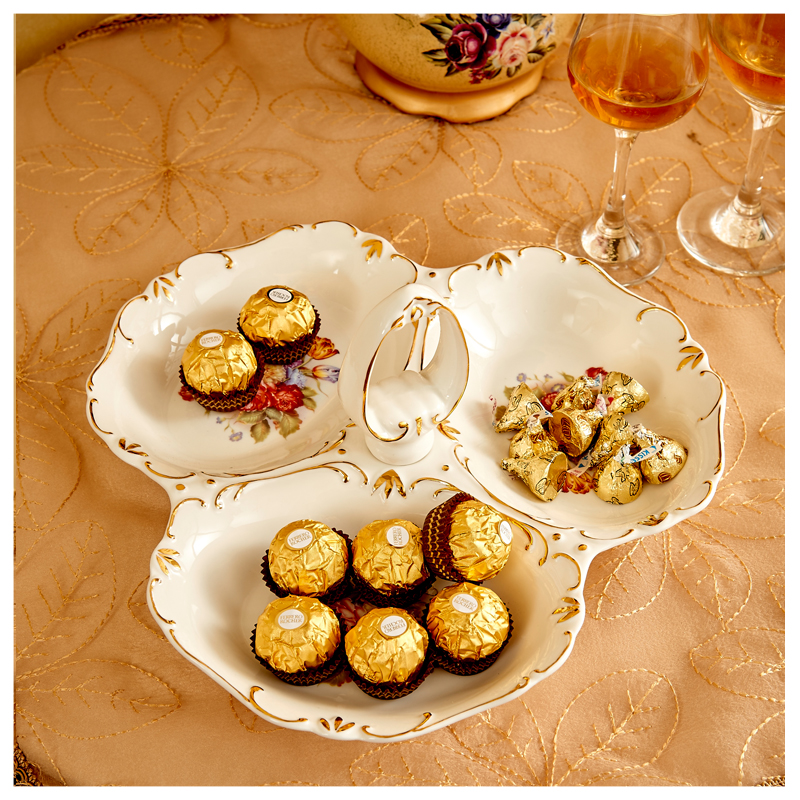 陶瓷单层水果盘创意客厅欧式点心盘多层干果盘零食盘子 时尚金