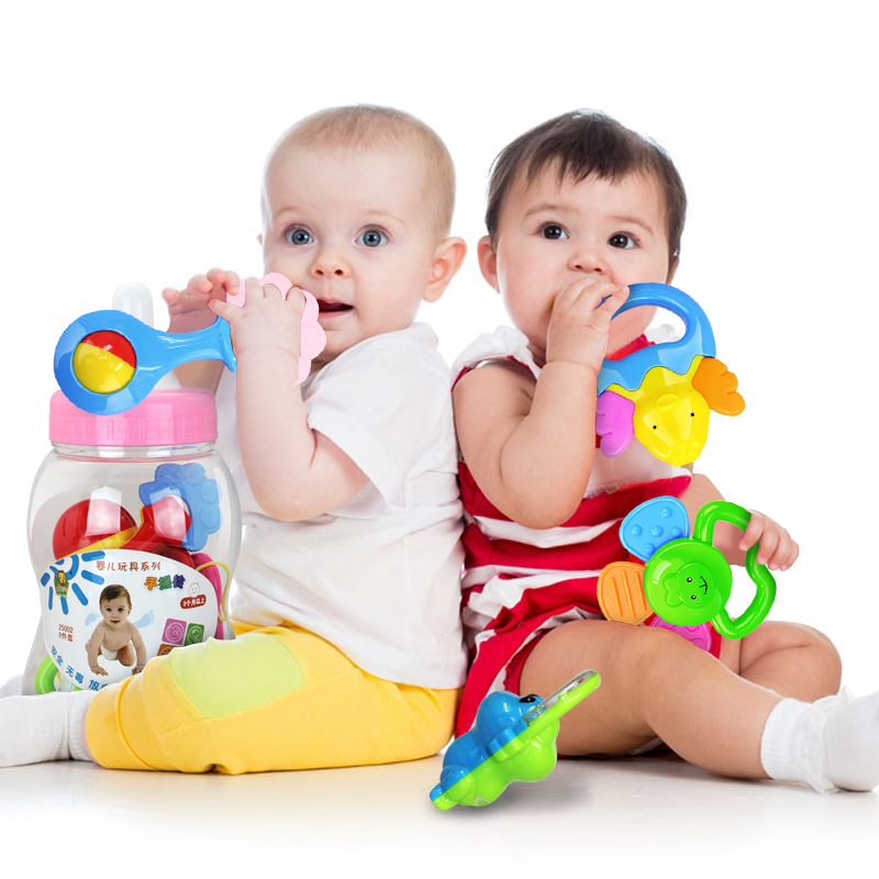 仙邦宝贝0-1岁婴儿童摇铃摇动发声奶瓶罐装宝宝益智牙胶摇铃