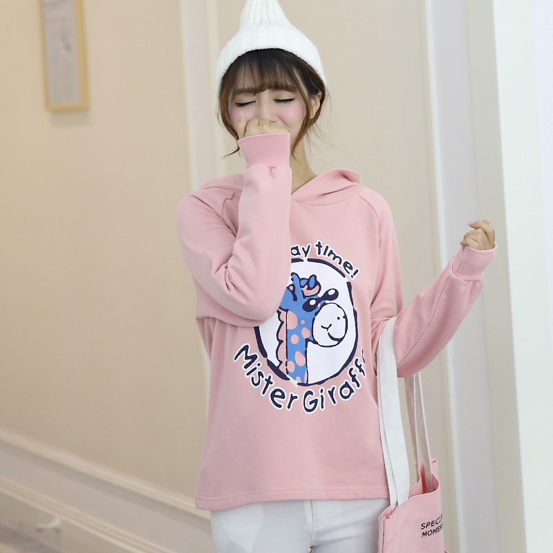 2016年春季新款韩国连帽长袖宽松学生休闲运动套头粉色卫衣女