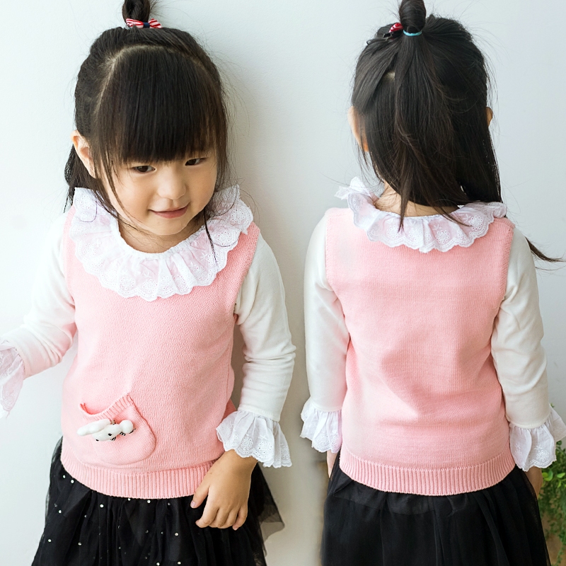 【天天特价】女童针织背心 儿童马甲纯棉可爱韩版2016秋新款童装
