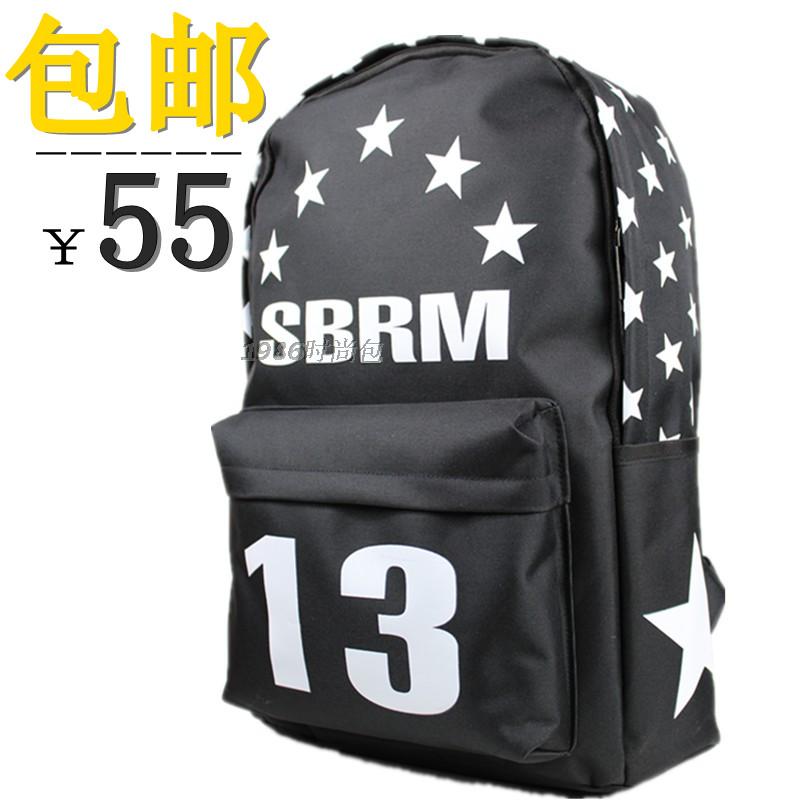 2016韩版双肩包男字母数字13星星时尚潮流双肩包学生书包旅行背包
