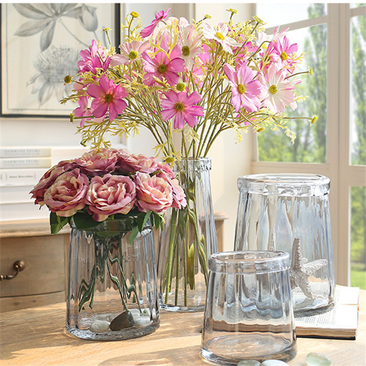 美式简约彩色透明玻璃花瓶百合玫瑰富贵竹鲜花插花瓶桌面玻璃花瓶