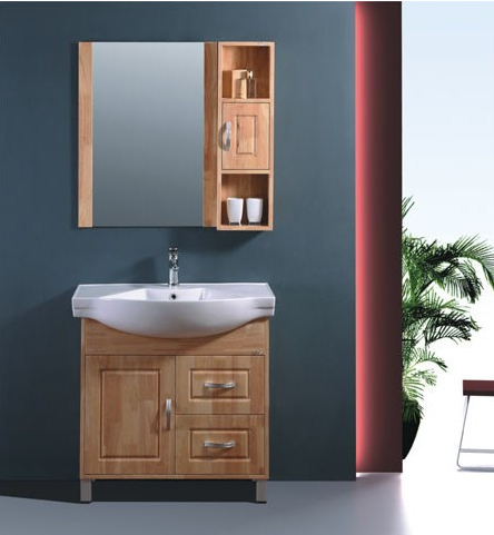 现代中式橡木浴室柜 陶瓷柜 实木卫浴柜