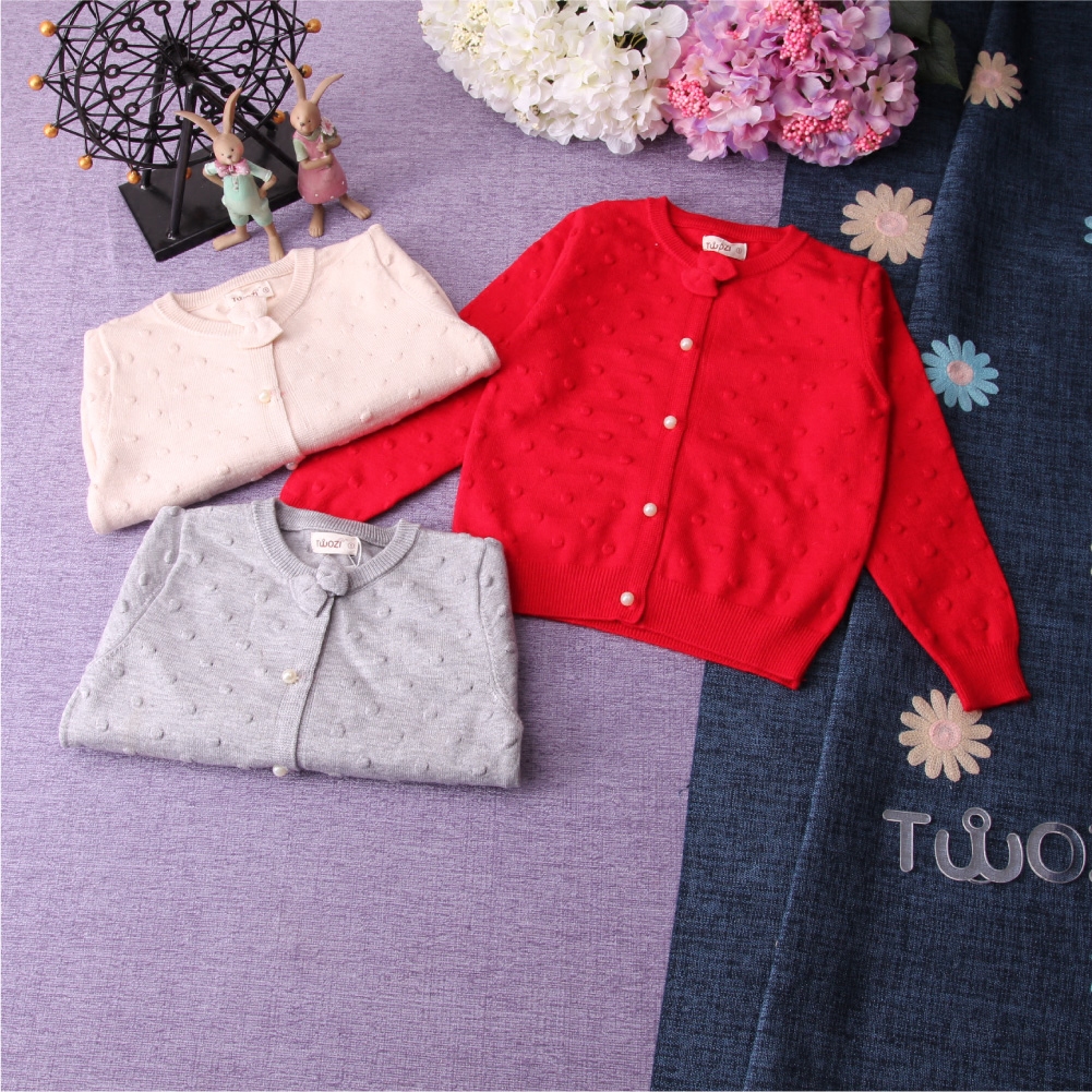 TWOZI 韩版童装新款豆豆针织开衫 女童毛衣儿童开衫外套针织衫