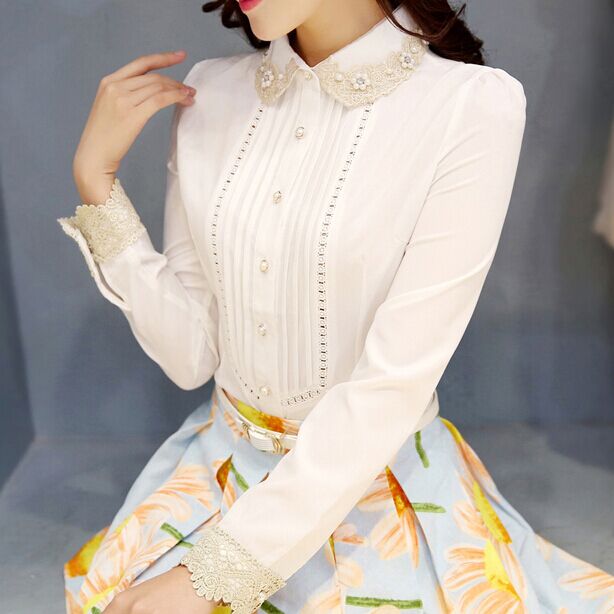 雪纺衬衫女2016春装新款女装上衣白色衬衣韩版秋季修身长袖打底衫