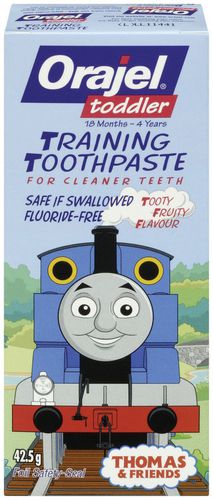 加拿大直邮orajel欧乐儿童训练牙膏男用果味不含氟可吞咽3个月+