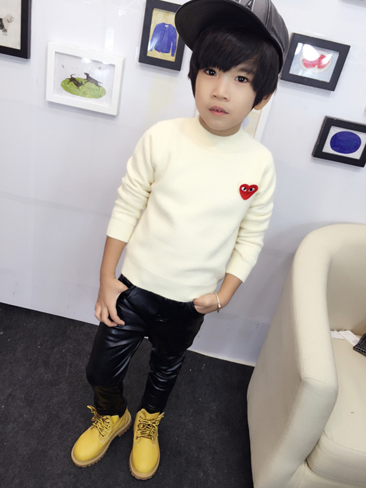 韩版童装2015新款冬装儿童毛衣针织衫男童加绒保暖纯色线衣套头衫