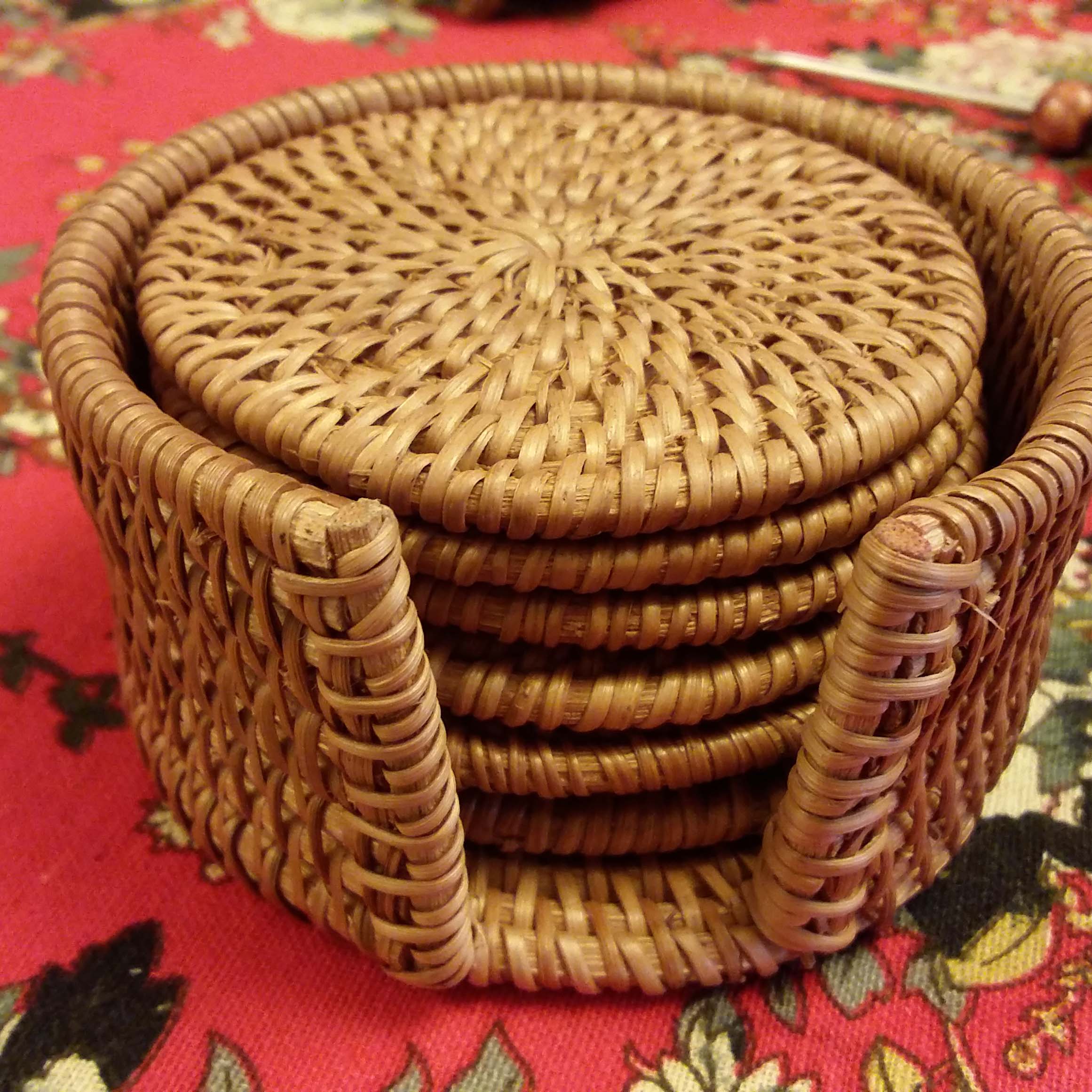 茶来了 茶具杯垫 茶道组配件 藕形圆形方形雕花布艺竹制 藤编杯垫