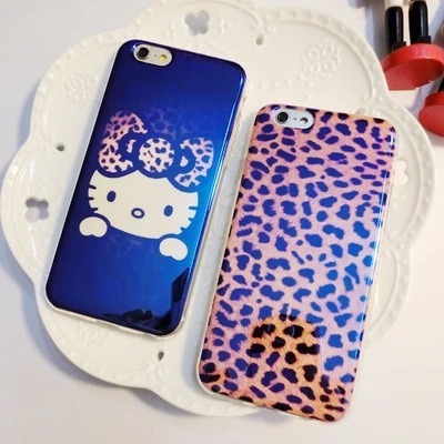 豹纹KT猫镭射蓝光苹果6手机壳iphone6plus 5 5s 4s 硅胶软壳全包