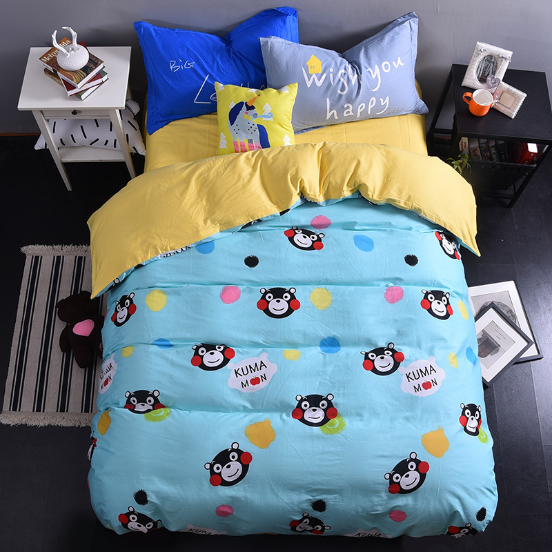 熊本熊床上四件套纯棉卡通儿童布朗熊学生宿舍寝室三件套单人床品