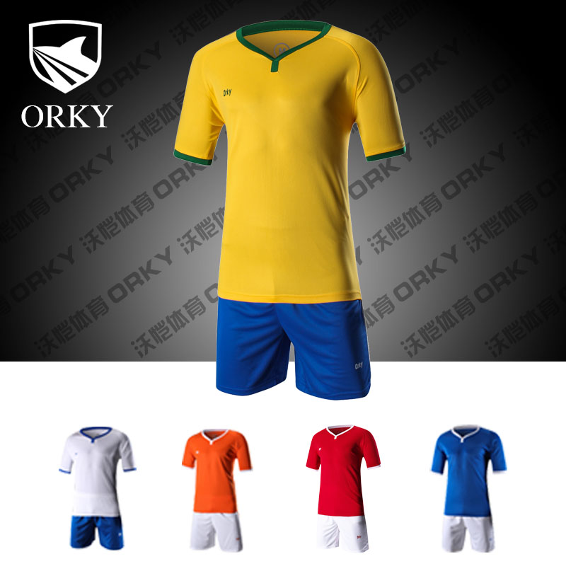 ORKY男款足球服短袖定制套装光板组队球衣训练队服 有成人儿童款