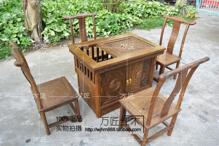 古典红木家具实木茶桌 鸡翅木小玲珑茶台 功夫茶桌椅组合小方茶几