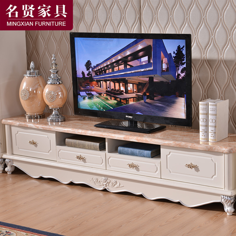 简约欧式电视柜大理石实木雕花法式电视桌客厅茶几电视柜组合套装