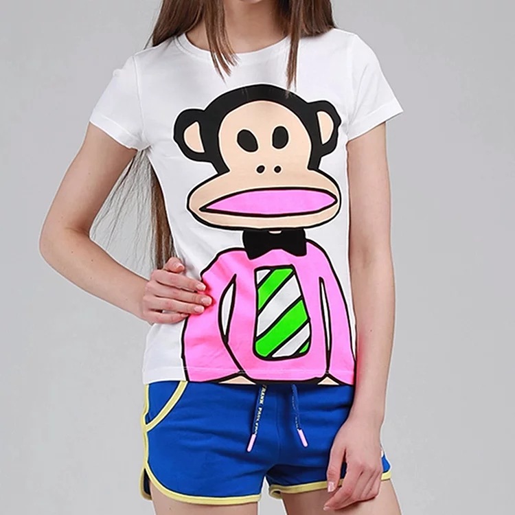 大嘴猴2015专柜夏季新品T恤女装站立猴圆领短袖衫运动休闲修身潮