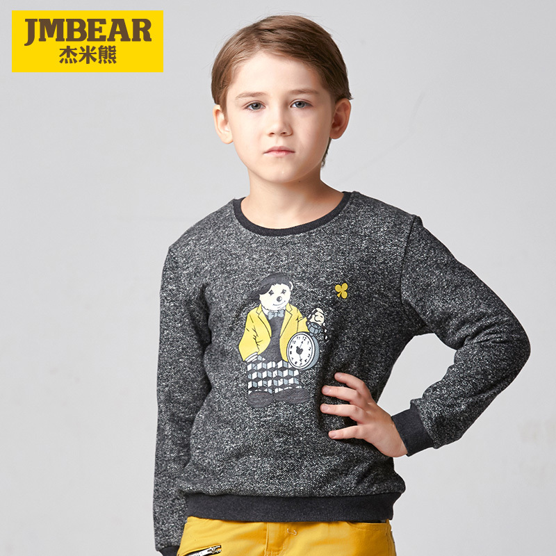 杰米熊男童长袖T恤中大童套头卫衣儿童针织保暖衣2016秋冬季新款