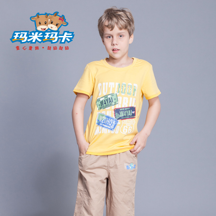 玛米玛卡童装男童短袖T恤 2015夏装新款中大儿童韩版圆领T恤