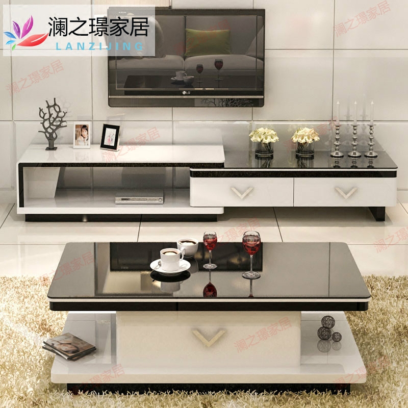新款电视柜 伸缩现代简约钢化玻璃烤漆茶几电视柜组合家具