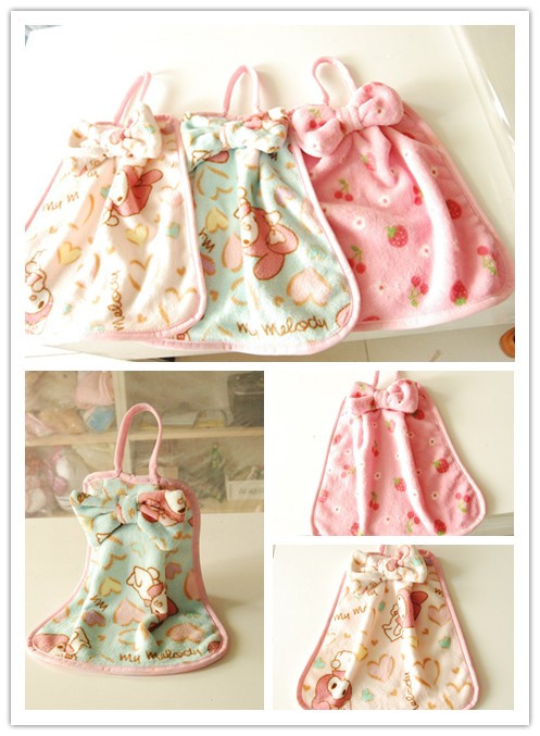 粉嫩韩国亲子儿童可爱爱心美乐蒂厨房粉色草莓擦手巾挂式超柔手帕